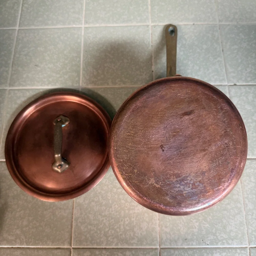 Williams Sonoma France Copper Saucepan Lid Tin Lined Brass Handle Made in France